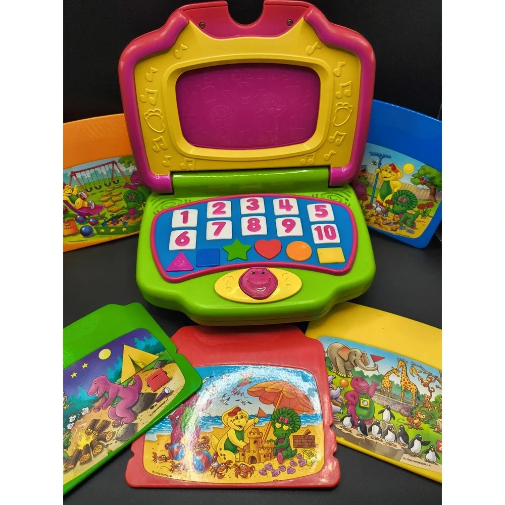 Vintage Barney  Purple Dinosaur Interactive Laptop Mattel W/5 cartridges works